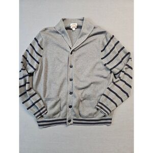 Brooks Brothers Sweater Shawl Collar Cardigan Mens XL Gray Navy Stripe Campus